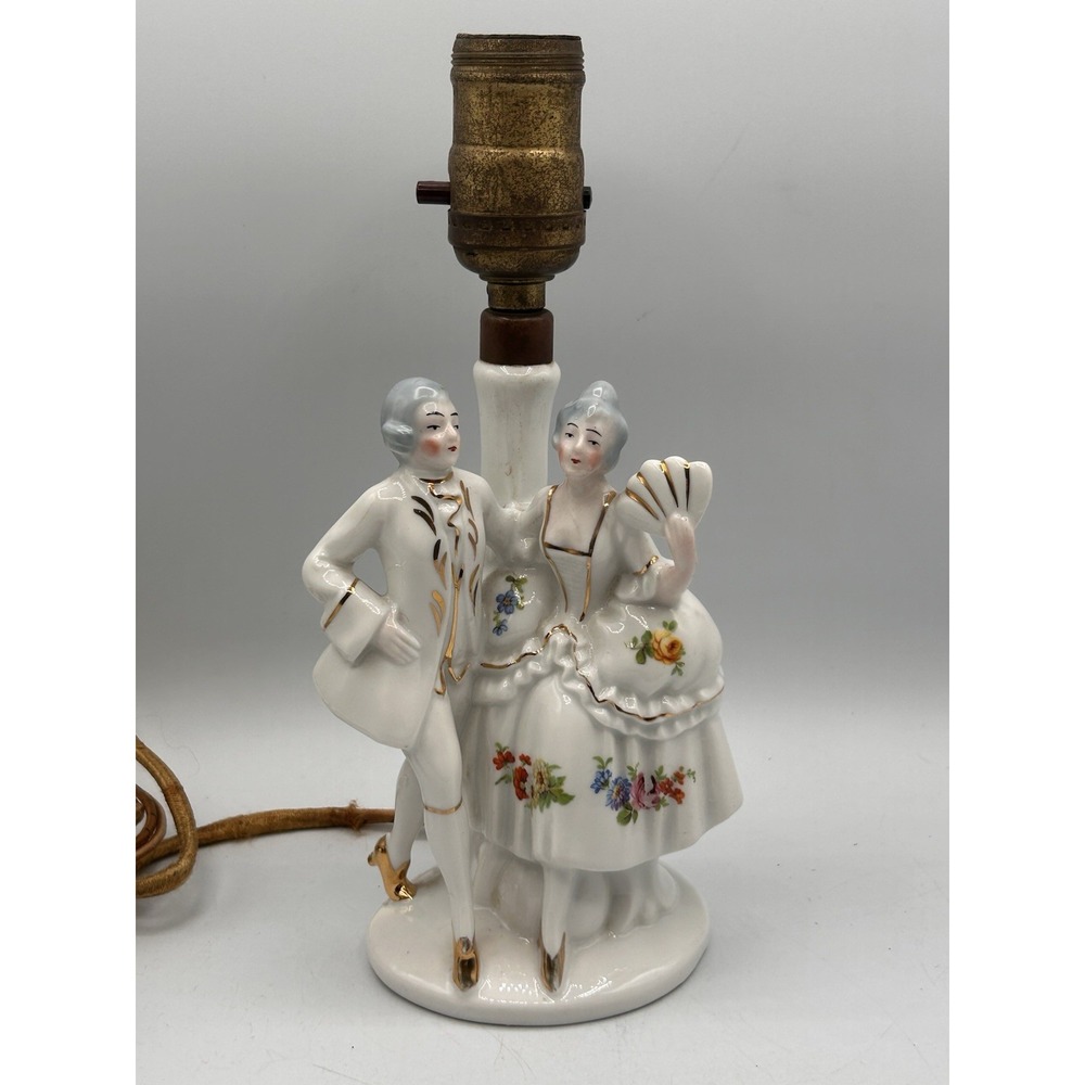 Vintage German Porcelain Figurine Lamps 1940's Stamped Germany Victorian Tested‎